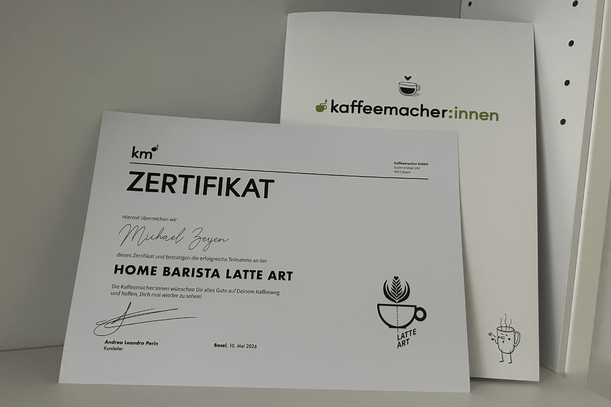 Zertifikat Latte Art Kurs Home Barista Kaffeemacher:innen Basel Michael Zeyen